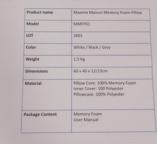 Cuscino guanciale Maxime Maison Memory Foam