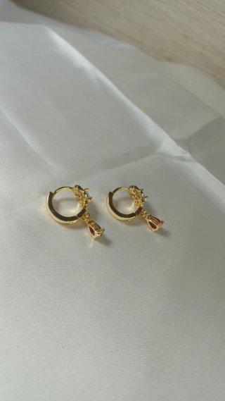 Cubanitas Chapado Oro 18 k Pendientes Vintage Rubi