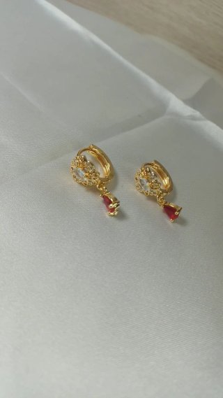 Cubanitas Chapado Oro 18 k Pendientes Vintage Rubi