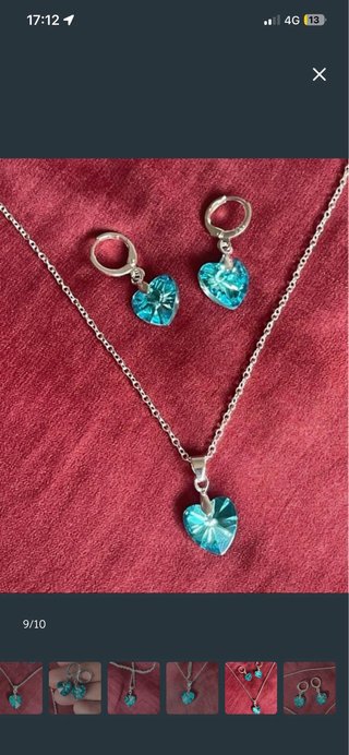 Conjunto Plata 925 Colgante y Pendientes Corazón