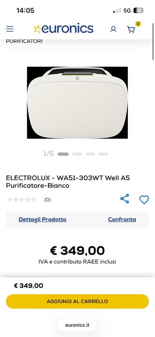 Purificatore d'aria Electrolux Well A5 NUOVO