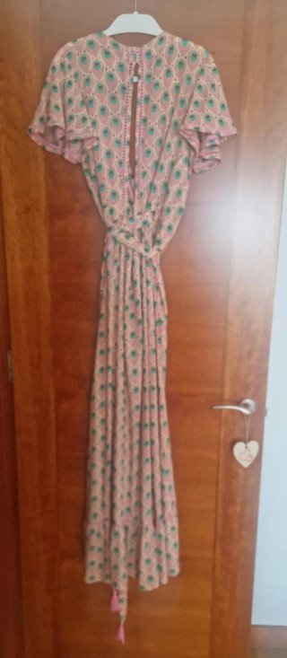 Vestido largo Monasini estampado pavo real