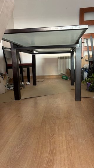 Mesa de comedor cristal y madera