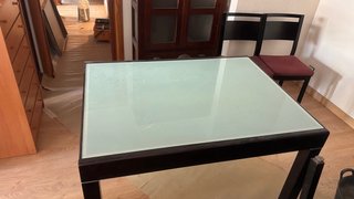 Mesa de comedor cristal y madera