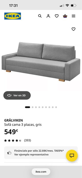 Sofá cama IKEA Grälviken 3 plazas gris