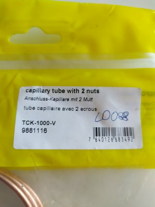 Tubo Capilar REFCO TCK-1000-V con 2 Tuercas