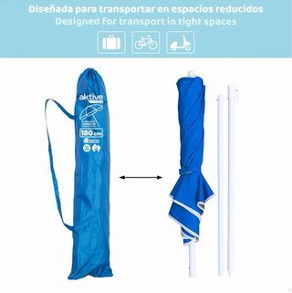 AKTIVE Sombrilla playa 180 cm, Plegado compacto,