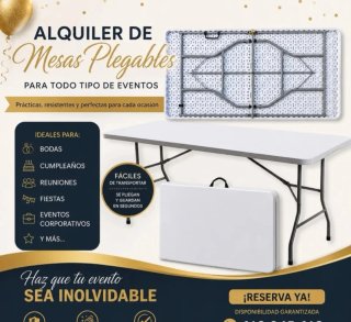 Sillas y mesas plegables blancas para eventos