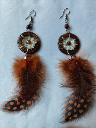 Pendientes artesanales plumas naturales