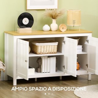 Credenza de Cocina Con 3 Puertas, Mueble de Cocina Moderno Con Estante Regulable, Credenza Buffet para Sala de Estar, Comedor y Salón, 120X40X70 Cm, Blanco y Color Madera