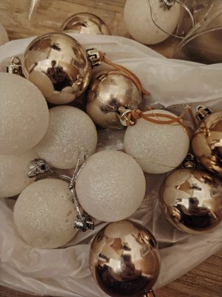 Lote adornos árbol Navidad blanco y dorado