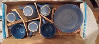 Juego de café azul de cerámica, sin estrenar