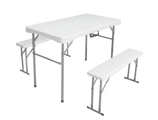 Mesa y bancos plegables para exterior