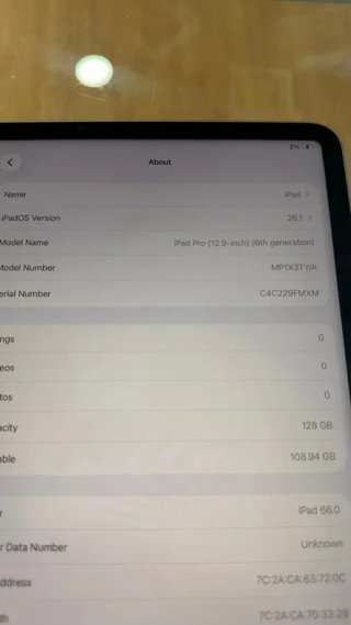 iPad Pro 12.9 6th Gen 128GB 5G M2