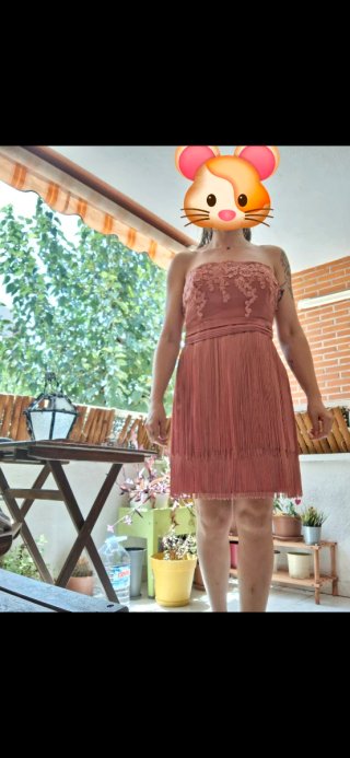 Vestido de fiesta rosa con flecos