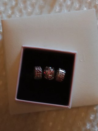 Lote 3 Charms Pandora Corazones Rojos y Plata