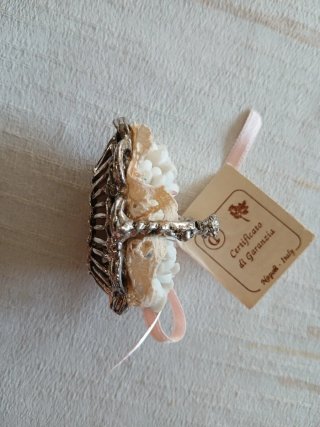 Cestino decorativo in argento e fiori Capodimonte