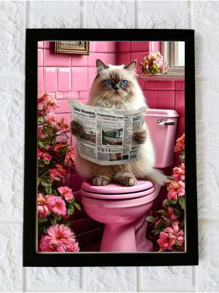 Cuadro con ilustración gato, decoración de baño