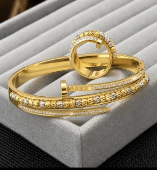 Pulsera y Anillo Acero Inoxidable Baño Oro 18k
