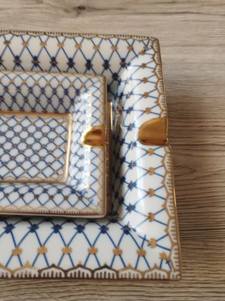 Conjunto 2 Ceniceros Porcelana Azul Dorado