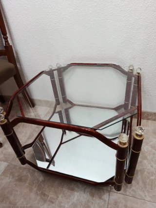 Mesa auxiliar vintage cristal y espejo