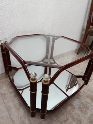 Mesa auxiliar vintage cristal y espejo