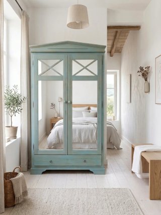 Armario de madera con puertas de espejo