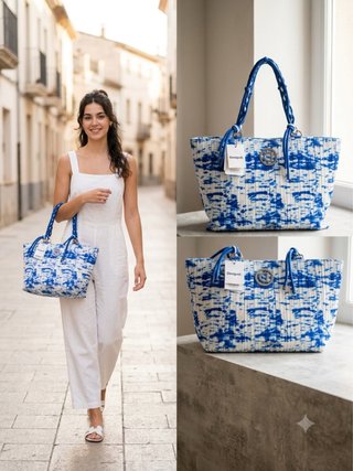 Bolso Desigual shopper blanco y azul