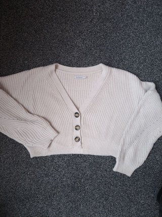 Cardigan Beige Vintage maglia coste/treccia V-neck