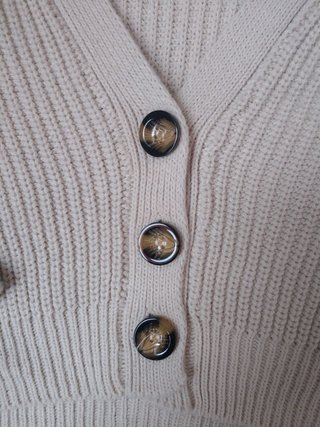 Cardigan Beige Vintage maglia coste/treccia V-neck