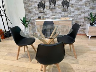 MESA REDONDA DE CRISTAL + 4 SILLAS