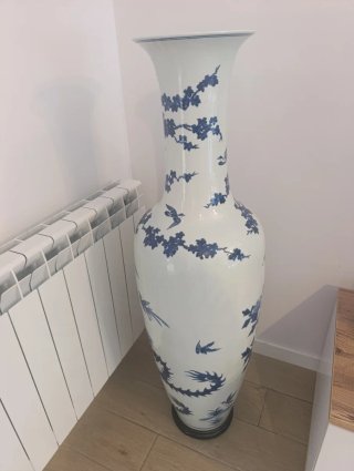 Jarrón Chino Porcelana Azul y Blanco Gigante