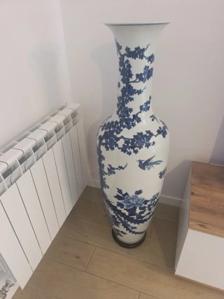 Jarrón Chino Porcelana Azul y Blanco Gigante