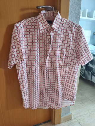 Camisa de cuadros roja y blanca talla L