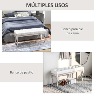 Banco para Pie de Cama con Pies de Madera Crema