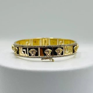 Pulsera Rígida Medusa Onix Greca 18K