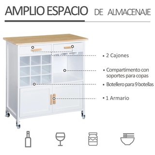Carro Cocina Auxiliar con Ruedas Carrito Botellero