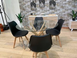 MESA REDONDA DE CRISTAL + 4 SILLAS