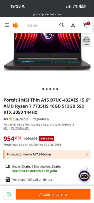 Portatil MSI Gaming / Diseño 1TB