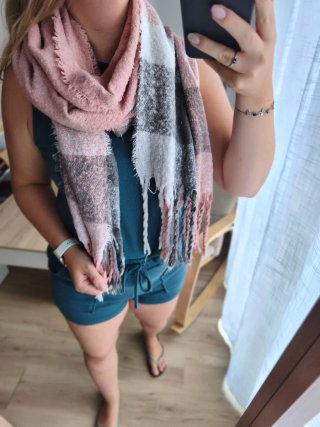 Bufanda XXL rosa, gris y blanca