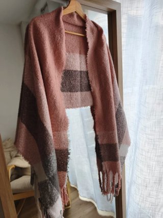 Bufanda XXL rosa, gris y blanca