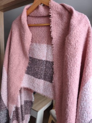 Bufanda XXL rosa, gris y blanca