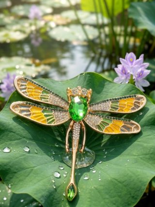 Spilla libellula donna oro e verde