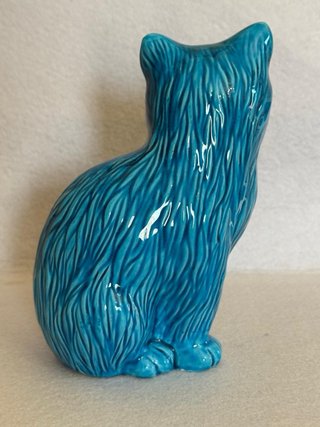 Statuina gatto porcellana blu Cina
