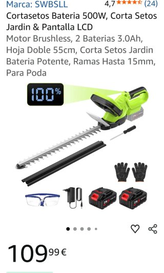 Cortasetos a batería 500W / 55cm + 2 Baterías