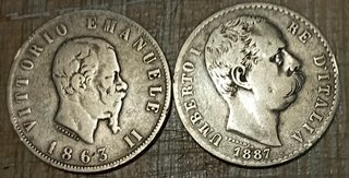 #2203 – Due Monete 2 Lire, Argento Regno Italia