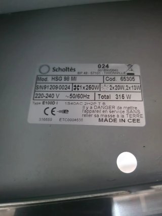 Extractor/Campana Scholtès HSG 98 MI  Para piezas.
