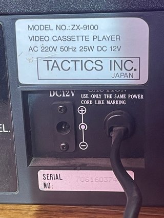 Reproductor VHS TACTICS ZX-9100 Japón 220V y 12V