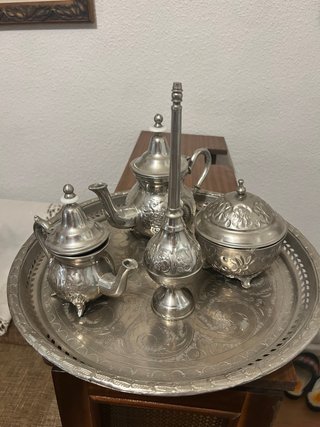 Juego de té de metal plateado