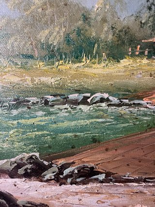 Pintura al óleo de paisaje rural.